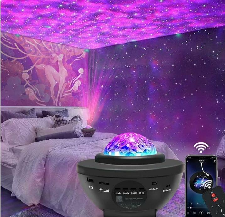 Galaxy Star Projector Night Lamp (Remote + Music + Timer)