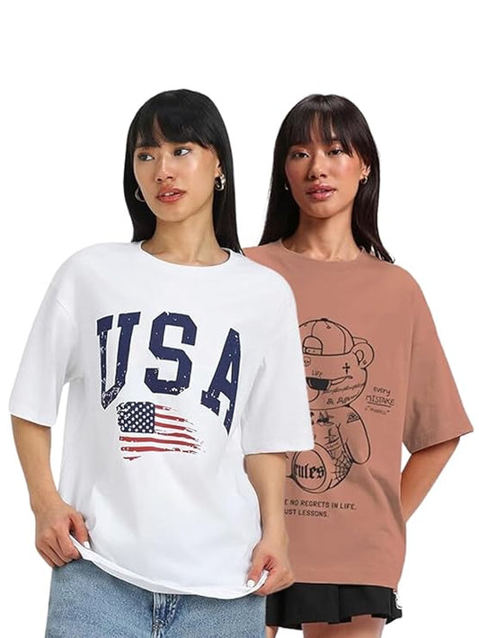 JUNEBERRY Oversized Cotton Graphic T-Shirt for Women (Streetwear Style) oversized t-shirt women, graphic t-shirt India, streetwear fashion 2026