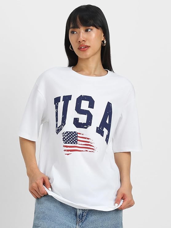 JUNEBERRY Oversized Cotton Graphic T-Shirt for Women (Streetwear Style) oversized t-shirt women, graphic t-shirt India, streetwear fashion 2026