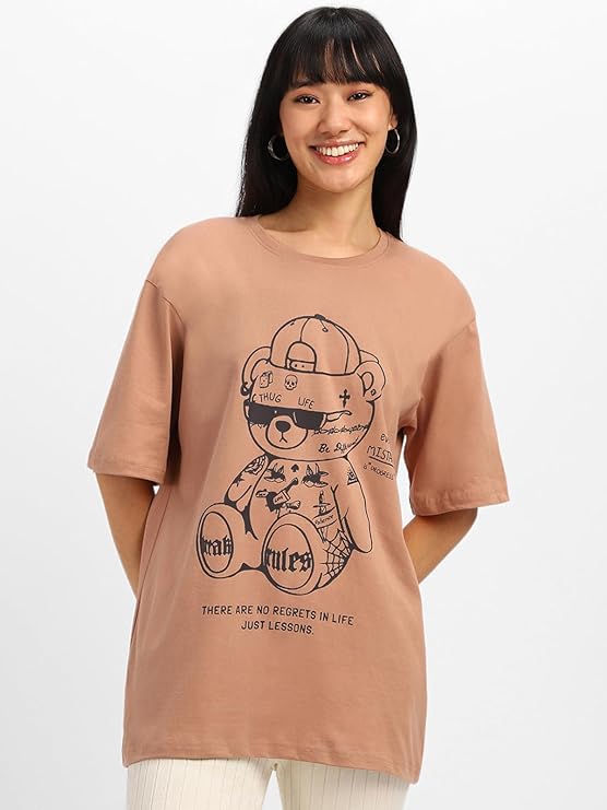 JUNEBERRY Oversized Cotton Graphic T-Shirt for Women (Streetwear Style) oversized t-shirt women, graphic t-shirt India, streetwear fashion 2026