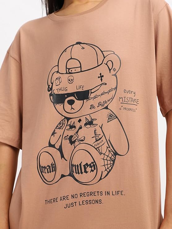 JUNEBERRY Oversized Cotton Graphic T-Shirt for Women (Streetwear Style) oversized t-shirt women, graphic t-shirt India, streetwear fashion 2026