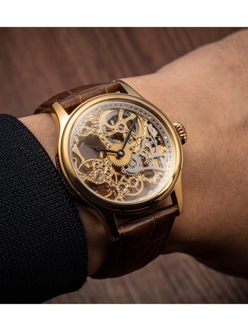 Skeleton Automatic Luxury Watch (Gold / Brown leather)